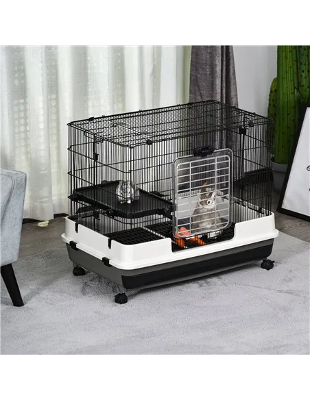PawHut Small Animal Guinea Pigs Hutches Steel Wire Rabbit Cage Pet Play House  W/ Waste Tray Black