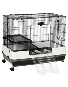 PawHut Small Animal Guinea Pigs Hutches Steel Wire Rabbit Cage Pet Play House  W/ Waste Tray Black 2
