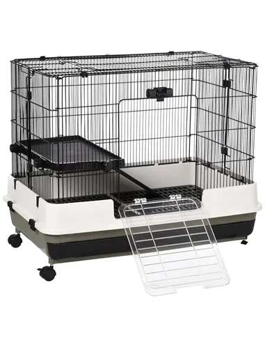 PawHut Small Animal Guinea Pigs Hutches Steel Wire Rabbit Cage Pet Play House  W/ Waste Tray Black