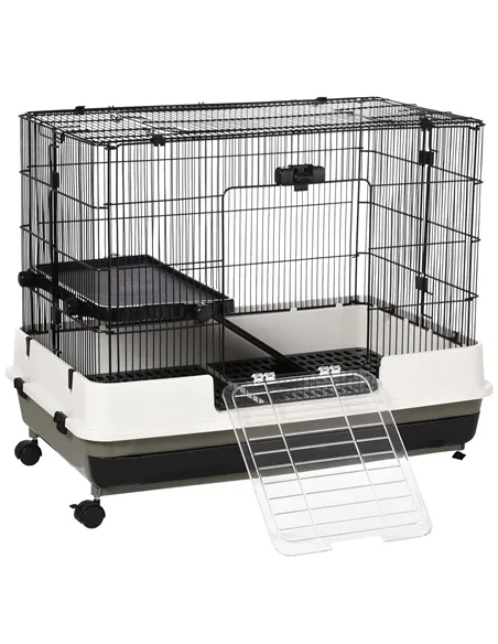 PawHut Small Animal Guinea Pigs Hutches Steel Wire Rabbit Cage Pet Play House  W/ Waste Tray Black