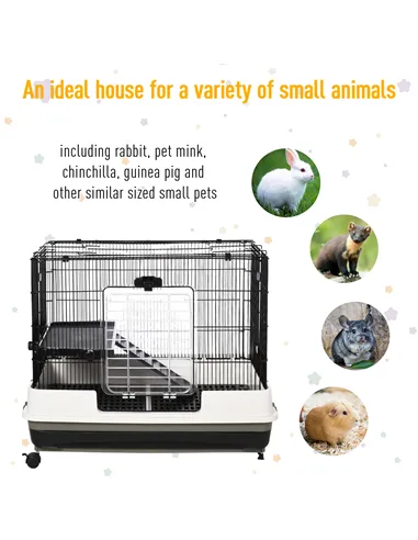 PawHut Small Animal Guinea Pigs Hutches Steel Wire Rabbit Cage Pet Play House  W/ Waste Tray Black