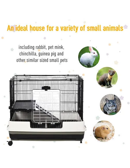 PawHut Small Animal Guinea Pigs Hutches Steel Wire Rabbit Cage Pet Play House  W/ Waste Tray Black