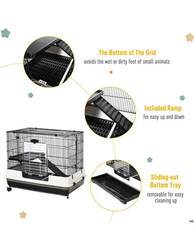 PawHut Small Animal Guinea Pigs Hutches Steel Wire Rabbit Cage Pet Play House  W/ Waste Tray Black