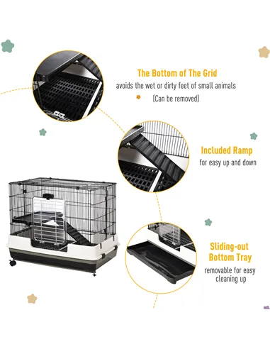 PawHut Small Animal Guinea Pigs Hutches Steel Wire Rabbit Cage Pet Play House  W/ Waste Tray Black