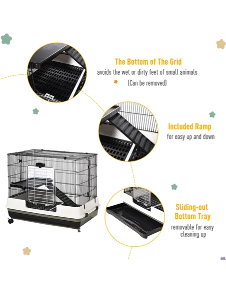 PawHut Small Animal Guinea Pigs Hutches Steel Wire Rabbit Cage Pet Play House  W/ Waste Tray Black