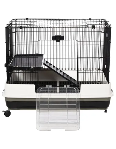 PawHut Small Animal Guinea Pigs Hutches Steel Wire Rabbit Cage Pet Play House  W/ Waste Tray Black
