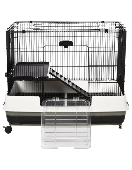 PawHut Small Animal Guinea Pigs Hutches Steel Wire Rabbit Cage Pet Play House  W/ Waste Tray Black
