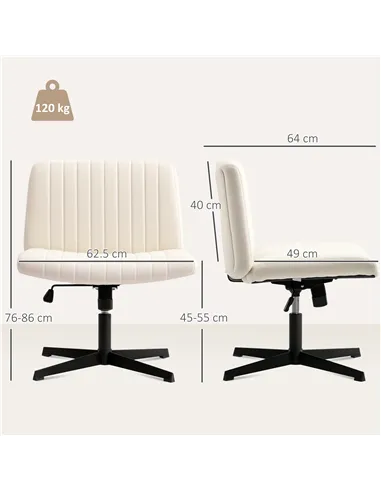 HOMCOM Armless Office Chair No Wheels, Linen Fabric Criss Cross Legged Desk Chair with Wide Seat, Thick Padding, Tilt Function, 
