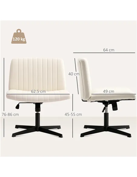 HOMCOM Armless Office Chair No Wheels, Linen Fabric Criss Cross Legged Desk Chair with Wide Seat, Thick Padding, Tilt Function, 