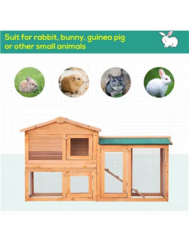 PawHut Rabbit 2 Tier Fir Wood Small Animal Hutch Guinea Pigs Hutches w/ Ramp Brown