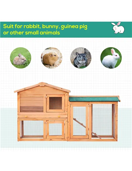 PawHut Rabbit 2 Tier Fir Wood Small Animal Hutch Guinea Pigs Hutches w/ Ramp Brown