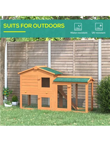 PawHut Rabbit 2 Tier Fir Wood Small Animal Hutch Guinea Pigs Hutches w/ Ramp Brown