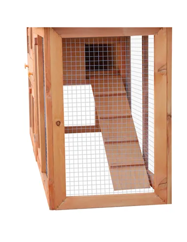 PawHut Rabbit 2 Tier Fir Wood Small Animal Hutch Guinea Pigs Hutches w/ Ramp Brown