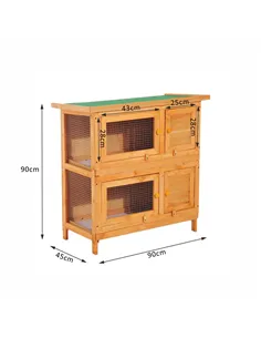 Pawhut 90cm 2 Tiers Double Decker Wooden Guinea Pigs Hutches Pet Cage