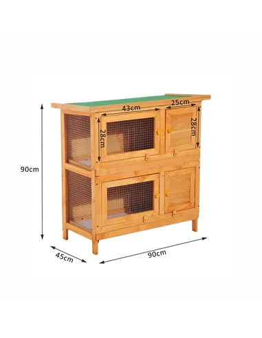 Pawhut 90cm 2 Tiers Double Decker Wooden Guinea Pigs Hutches Pet Cage