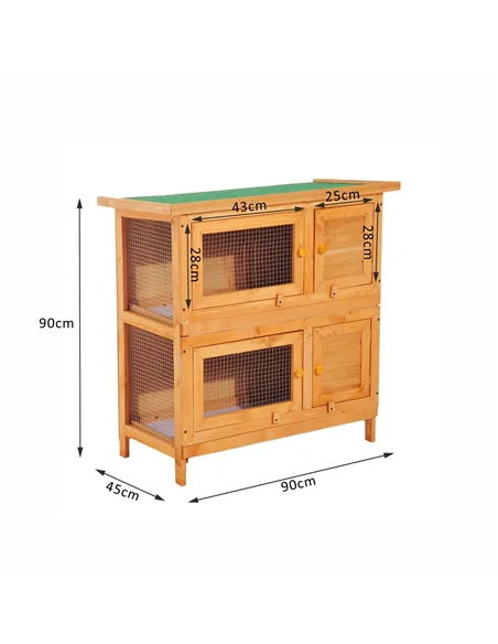 Pawhut 90cm 2 Tiers Double Decker Wooden Guinea Pigs Hutches Pet Cage