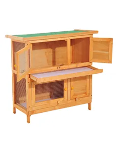 Pawhut 90cm 2 Tiers Double Decker Wooden Guinea Pigs Hutches Pet Cage 2