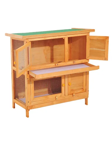 Pawhut 90cm 2 Tiers Double Decker Wooden Guinea Pigs Hutches Pet Cage
