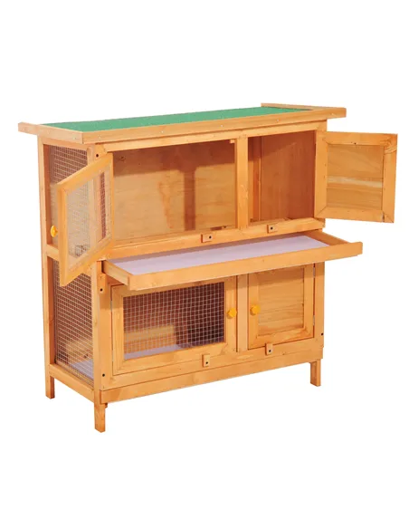 Pawhut 90cm 2 Tiers Double Decker Wooden Guinea Pigs Hutches Pet Cage