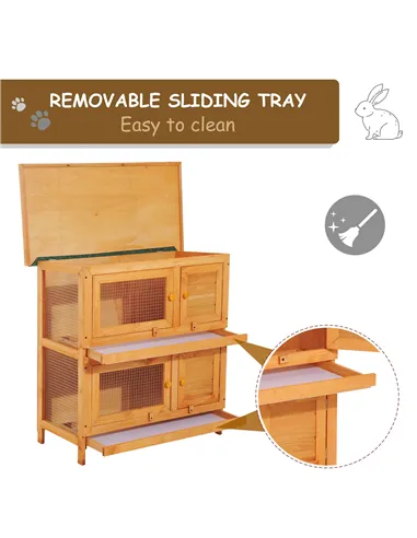 Pawhut 90cm 2 Tiers Double Decker Wooden Guinea Pigs Hutches Pet Cage