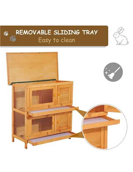 Pawhut 90cm 2 Tiers Double Decker Wooden Guinea Pigs Hutches Pet Cage