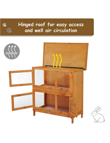 Pawhut 90cm 2 Tiers Double Decker Wooden Guinea Pigs Hutches Pet Cage