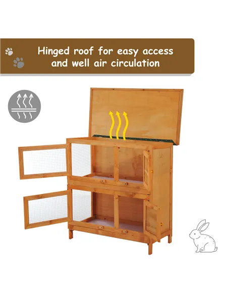 Pawhut 90cm 2 Tiers Double Decker Wooden Guinea Pigs Hutches Pet Cage