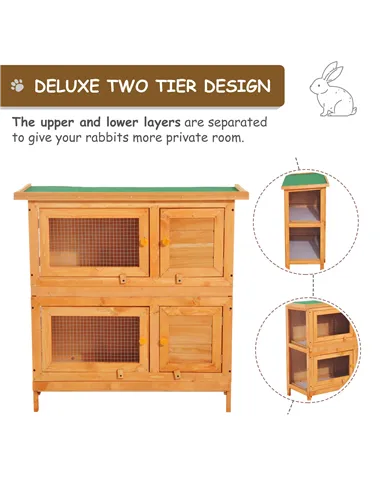 Pawhut 90cm 2 Tiers Double Decker Wooden Guinea Pigs Hutches Pet Cage