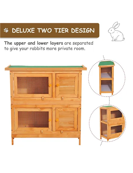 Pawhut 90cm 2 Tiers Double Decker Wooden Guinea Pigs Hutches Pet Cage