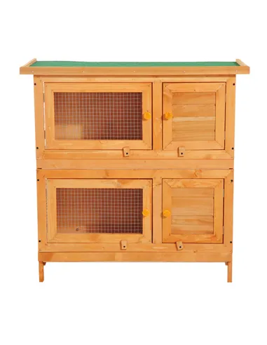 Pawhut 90cm 2 Tiers Double Decker Wooden Guinea Pigs Hutches Pet Cage