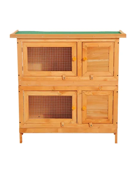 Pawhut 90cm 2 Tiers Double Decker Wooden Guinea Pigs Hutches Pet Cage