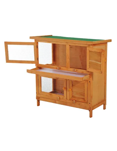 Pawhut 90cm 2 Tiers Double Decker Wooden Guinea Pigs Hutches Pet Cage