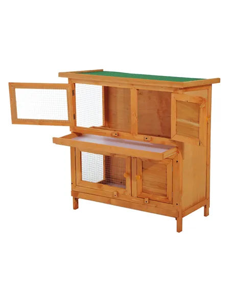 Pawhut 90cm 2 Tiers Double Decker Wooden Guinea Pigs Hutches Pet Cage