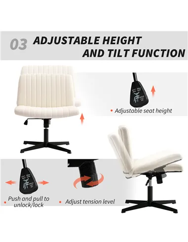 HOMCOM Armless Office Chair No Wheels, Linen Fabric Criss Cross Legged Desk Chair with Wide Seat, Thick Padding, Tilt Function, 