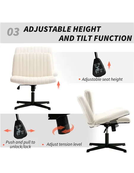 HOMCOM Armless Office Chair No Wheels, Linen Fabric Criss Cross Legged Desk Chair with Wide Seat, Thick Padding, Tilt Function, 