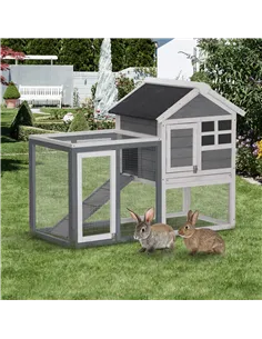 PawHut 2 Tier Wooden Guinea Pigs Hutches Guinea Pig Cage Rabbit Cage Pull Out Tray W/ Ramp 122 x 62.6 x 92 cm