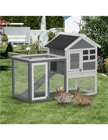 PawHut 2 Tier Wooden Guinea Pigs Hutches Guinea Pig Cage Rabbit Cage Pull Out Tray W/ Ramp 122 x 62.6 x 92 cm