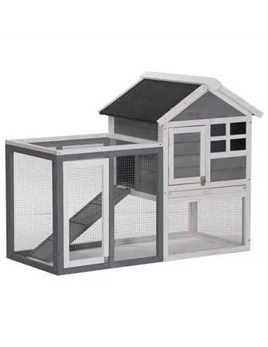 PawHut 2 Tier Wooden Guinea Pigs Hutches Guinea Pig Cage Rabbit Cage Pull Out Tray W/ Ramp 122 x 62.6 x 92 cm