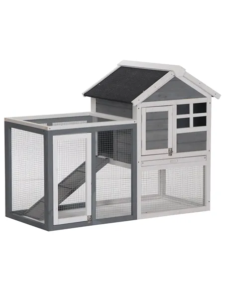 PawHut 2 Tier Wooden Guinea Pigs Hutches Guinea Pig Cage Rabbit Cage Pull Out Tray W/ Ramp 122 x 62.6 x 92 cm