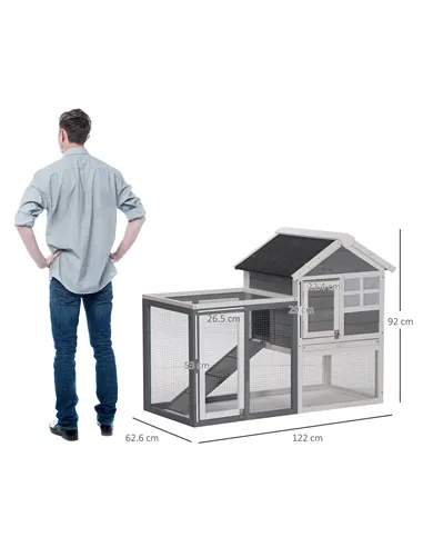 PawHut 2 Tier Wooden Guinea Pigs Hutches Guinea Pig Cage Rabbit Cage Pull Out Tray W/ Ramp 122 x 62.6 x 92 cm