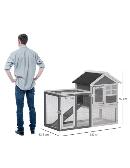 PawHut 2 Tier Wooden Guinea Pigs Hutches Guinea Pig Cage Rabbit Cage Pull Out Tray W/ Ramp 122 x 62.6 x 92 cm
