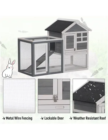 PawHut 2 Tier Wooden Guinea Pigs Hutches Guinea Pig Cage Rabbit Cage Pull Out Tray W/ Ramp 122 x 62.6 x 92 cm