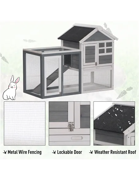 PawHut 2 Tier Wooden Guinea Pigs Hutches Guinea Pig Cage Rabbit Cage Pull Out Tray W/ Ramp 122 x 62.6 x 92 cm