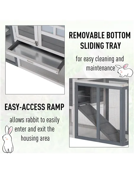 PawHut 2 Tier Wooden Guinea Pigs Hutches Guinea Pig Cage Rabbit Cage Pull Out Tray W/ Ramp 122 x 62.6 x 92 cm