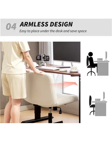 HOMCOM Armless Office Chair No Wheels, Linen Fabric Criss Cross Legged Desk Chair with Wide Seat, Thick Padding, Tilt Function, 