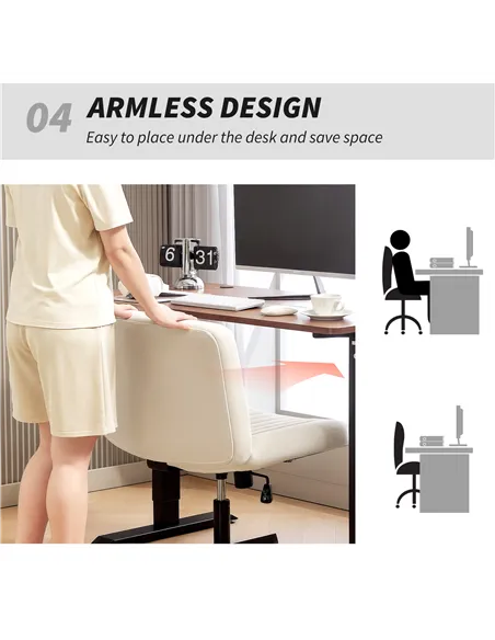 HOMCOM Armless Office Chair No Wheels, Linen Fabric Criss Cross Legged Desk Chair with Wide Seat, Thick Padding, Tilt Function, 