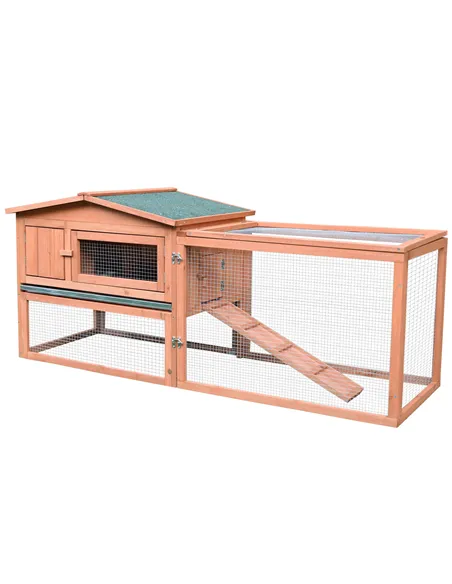 Pawhut 2 Floor Wooden Guinea Pigs Hutches House Bunny Coop Outdoor Garden Backyard, 158L x 58W x 68H cm