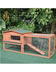 Pawhut 2 Floor Wooden Guinea Pigs Hutches House Bunny Coop Outdoor Garden Backyard, 158L x 58W x 68H cm 2