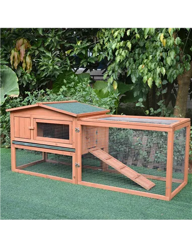 Pawhut 2 Floor Wooden Guinea Pigs Hutches House Bunny Coop Outdoor Garden Backyard, 158L x 58W x 68H cm