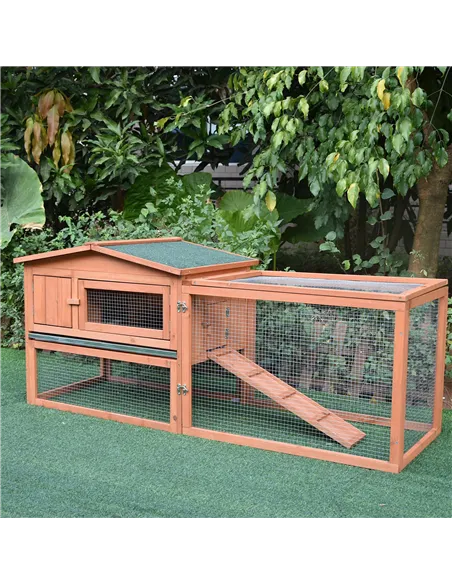 Pawhut 2 Floor Wooden Guinea Pigs Hutches House Bunny Coop Outdoor Garden Backyard, 158L x 58W x 68H cm